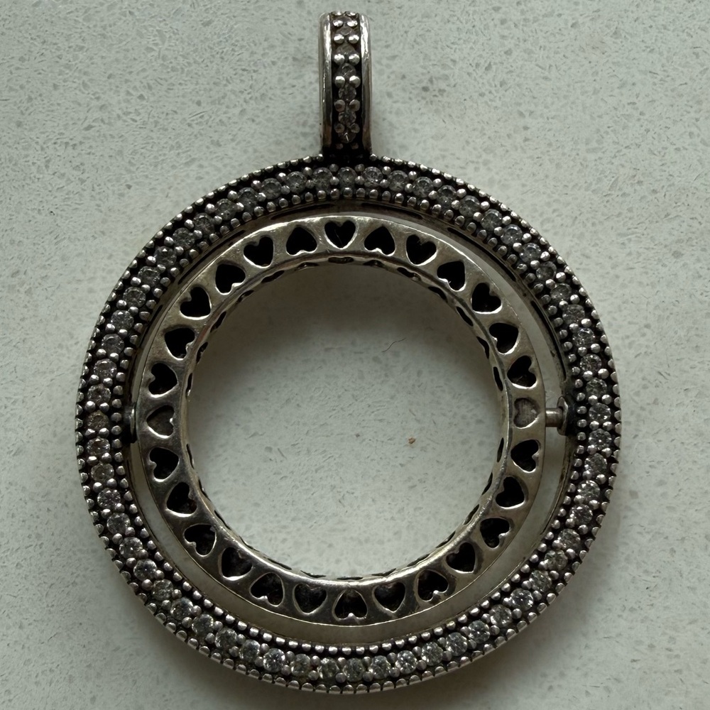 Retired Pandora Spinning Hearts Of Pandora Logo Sterling Silver 925 Pendant